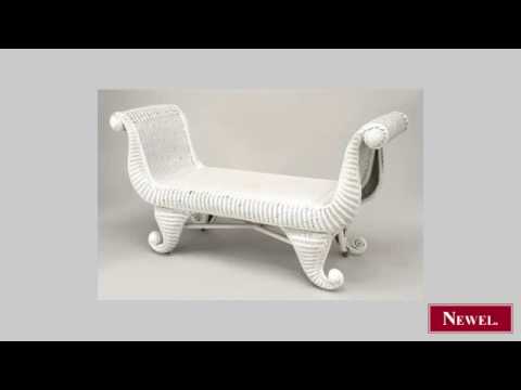 Antique American Victorian white painted large wicker bench