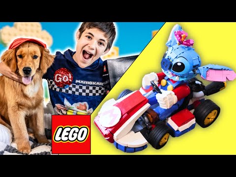 STITCH ON GIANT LEGO MARIO KART with Dog Mario