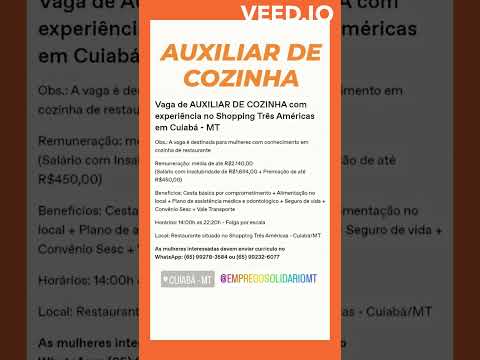 'Vagas Gratuitas de Emprego em Cuiabá e Várzea Grande' - diversas áreas (Abril/2024) - parte 12