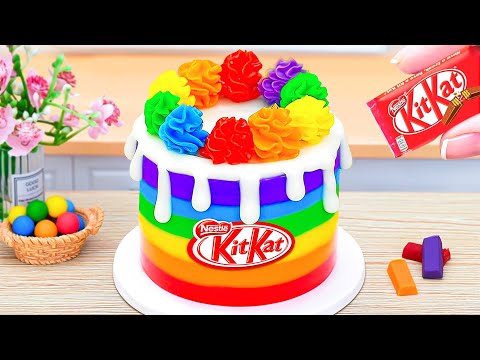 Rainbow KitKat Cake Melting White Chocolate 🧁 Best Miniature Rainbow Cake Making By Petite Baker 🌈