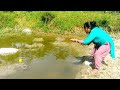 Fishing Video Traditional Lady Fishing Hook In Village Beautiful Pond