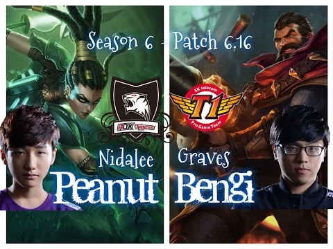ROX Peanut NIDALEE vs SKT T1 Bengi GRAVES JUNGLE - Patch 6.16 KR Ranked | League of Legends