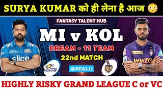 Mumbai Indians vs Kolkata Knight Riders Dream11 Prediction | KOL vs MI Dream11 | MI vs KKR Dream11