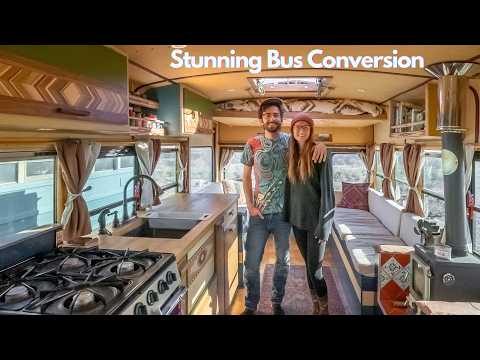 Stunning DIY Bus Home - Unique Tiny Home Design w/ Elevator Bed