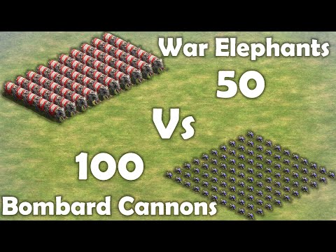 100 Bombard Cannons Vs 50 War Elephant || Age of Empires II: Definitive Edition