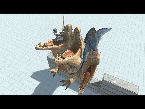 Three headed SPINOSAURUS Eat Feed Slow Motion - Animal Revolt Battle Simulator