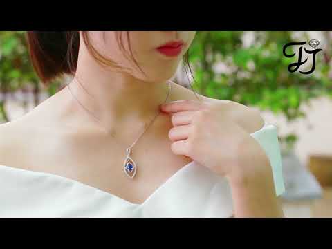 Sterling Silver Leaf Necklace Built-In Blue Spinel Flower - FarJary