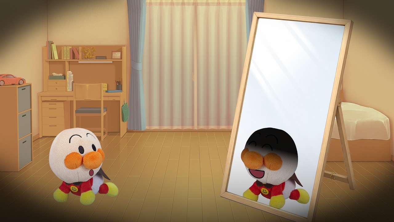 【鏡の中の赤ちゃんアンパンマン】大きな鏡に映った赤ちゃんアンパンマンがおかしいぞ⁉　アンパンマン　アニメ　怖い話　影　おばけ　anime　animation