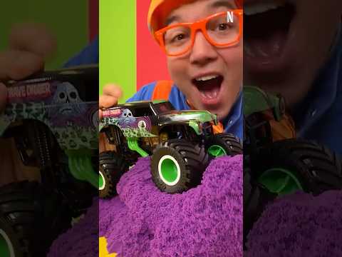 Let's RACE a Monster Truck 🚛 through RAINBOW SAND! Silly Obstacle Course! #blippi #shorts