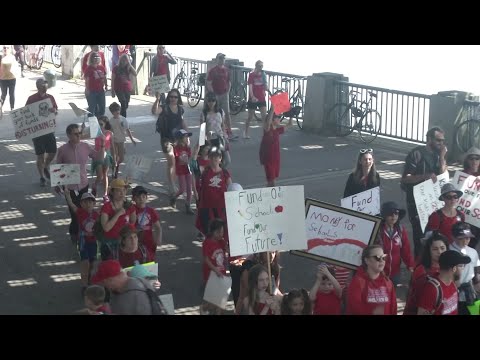 Thousands of teachers are marching through downtown Portland to call for more money for Oregon schools. The Portland protest was one of many statewide as teachers walked out to draw attention to education funding. (May 8)