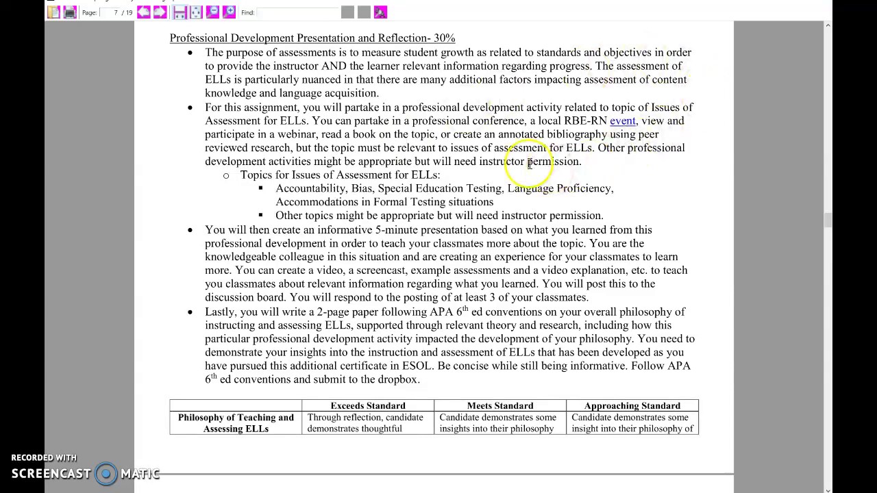 Professional Development Presentation & Reflection Project- Explanation Video