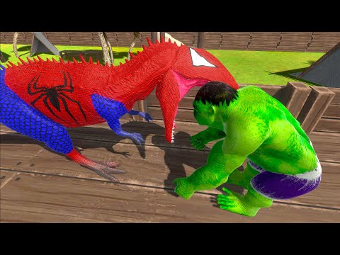 SPIDERMAN GIGA vs HULK GORO vs CARTOON CAT T-REX DEATH RUN - Animal Revolt Battle Simulator