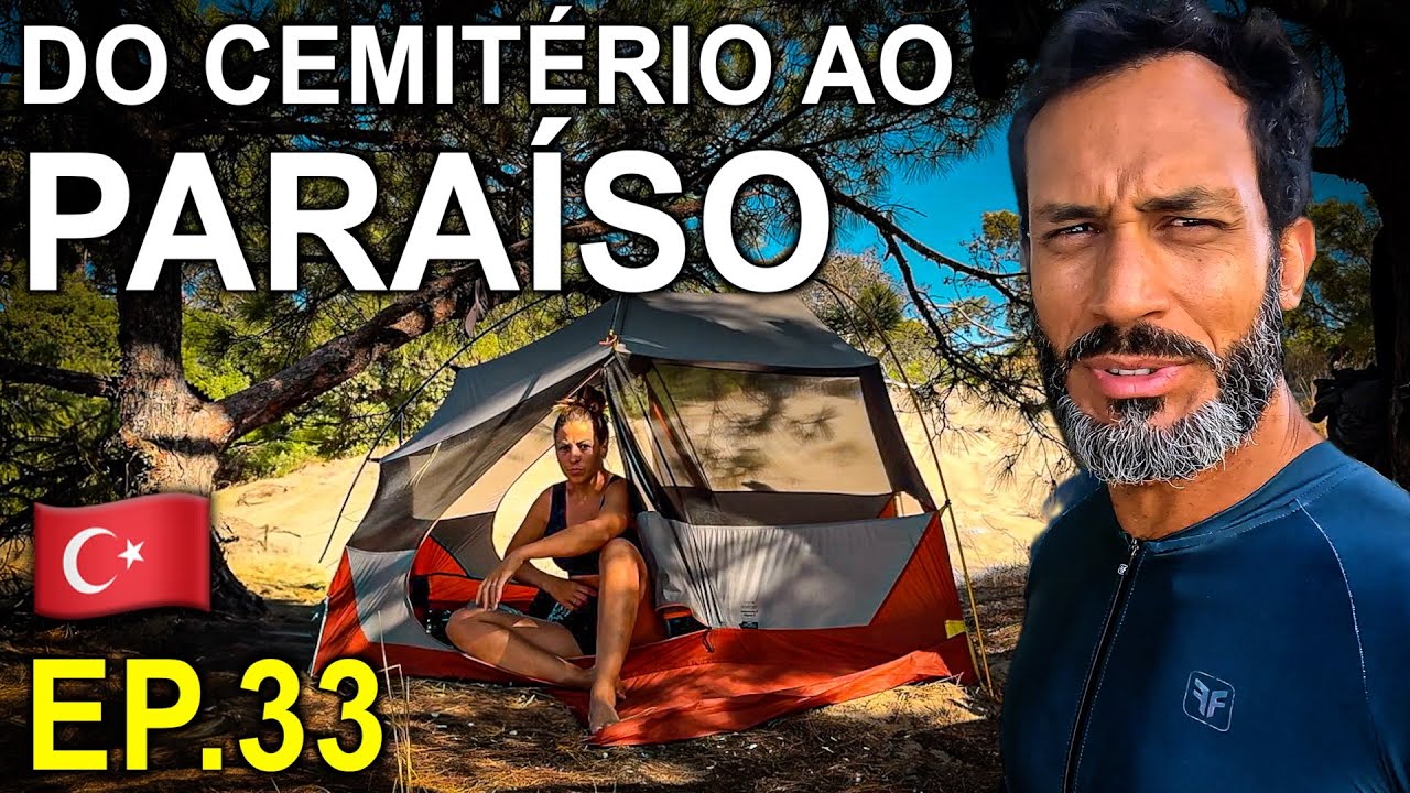 EP.33 - Acampamos em um Oásis. Praia Turca com vista para o Mar, Viagem de Bicicleta. 4k