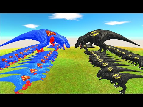 SUPERMAN T-REX VS BATMAN T-REX DEATH RUN | Animal Revolt Battle Simulator