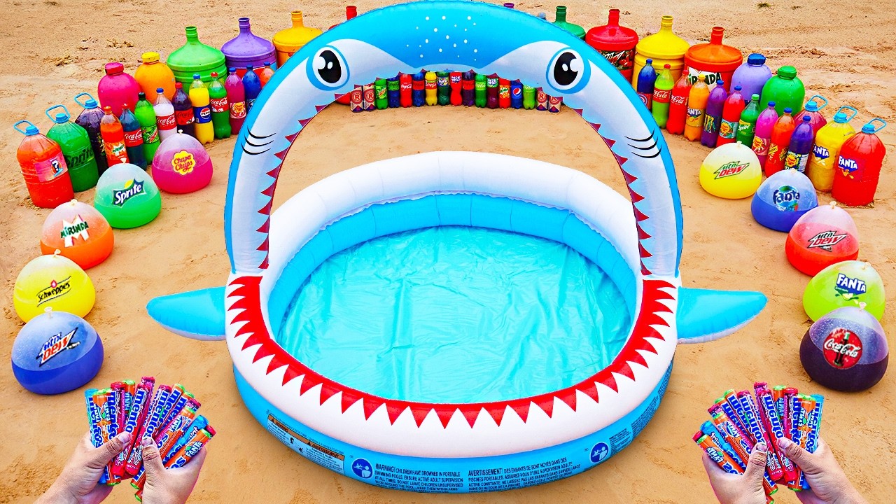 Water Slide Experiment and Big Pool, Giant Coca Cola, Fanta, Pepsi, Balloons, Mtn Dew vs Mentos