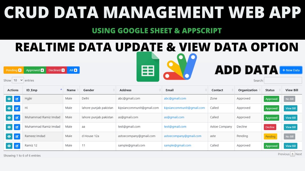 CRUD Web App with Real Time Data Update & View Feature Using Google Appscript | B45