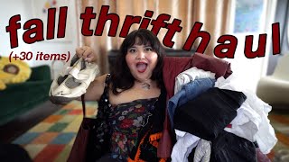 i thrifted my dream fall wardrobe 🍂 (MASSIVE try-on thrift haul!) *+30 items*