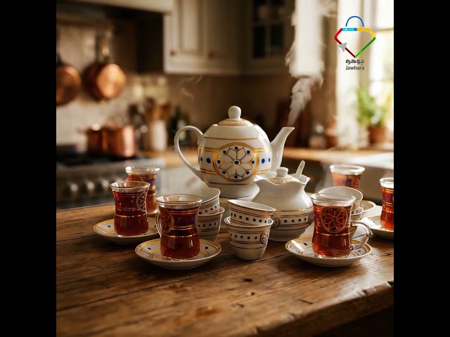 طقم بيالات شاي زجاج وفناجين قهوة سيراميك مع صحون ا...