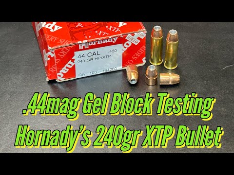 .44mag Hornady 240gr XTP Bullet, Ballistic Gel Block Testing with 4 Barrel Lengths. .44mag HP