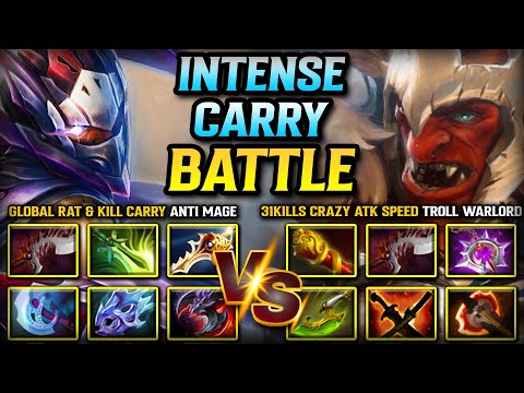 INTENSE CARRY BATTLE | Global Rat And Kill Anti Mage Vs. 31Kills Crazy Attack Speed Troll Warlord