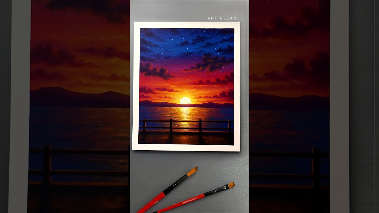 Vibrant Acrylic Lake Sunset #shortsfeed #shorts