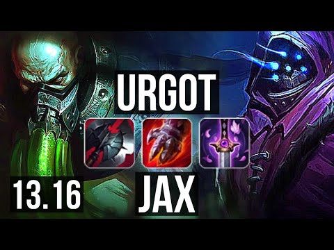 URGOT vs JAX (TOP) | Rank 4 Urgot, 67% winrate, 6 solo kills, 12/4/9 | NA Grandmaster | 13.16