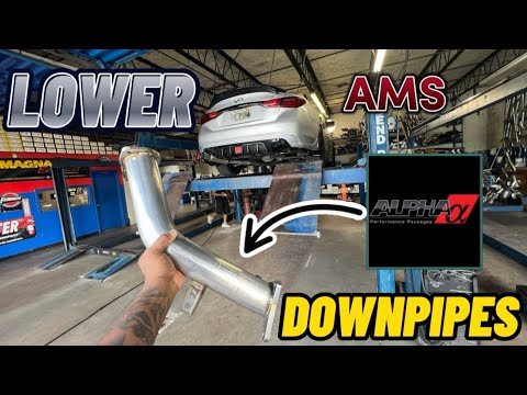 Installing AMS lower DOWNPIPES ON MY Infiniti Q50 3.0t Silver sport| Performance Mod‼