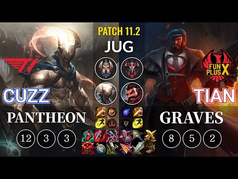 T1 Cuzz Pantheon vs FPX Tian Graves Jungle - KR Patch 11.2