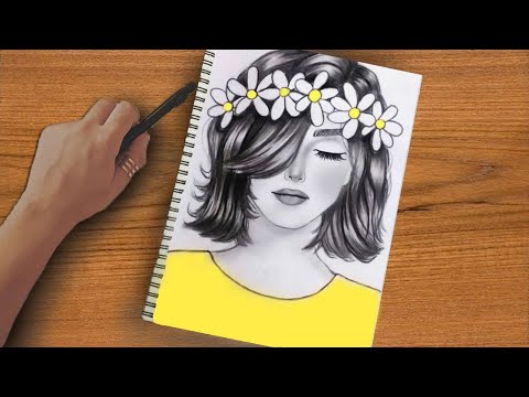 رسم سهل | تعليم رسم بنت جميلة ترتدي تاج سهل بالرصاص خطوه بخطوه للمبتدئين بطريقة سهلة | رسم بنات سهل