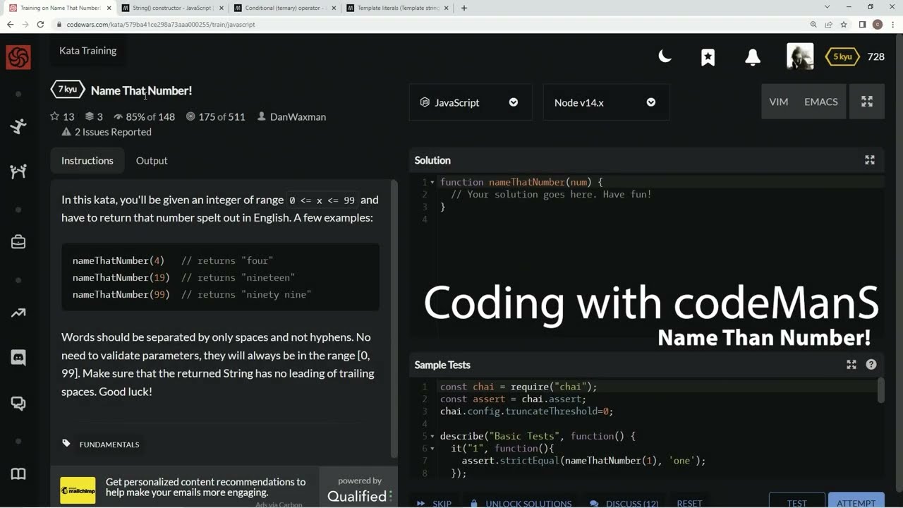 Codewars 7 kyu Name That Number! Javascript