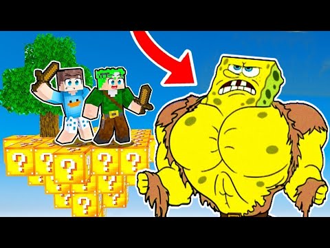 ILHA DE LUCKY BLOCK VS BOB ESPONJA GIGANTE NO MINECRAFT!! (Sorte ou Azar?)