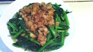STIR FRIED CHINESE SPINACH with DRIED SCALLOP