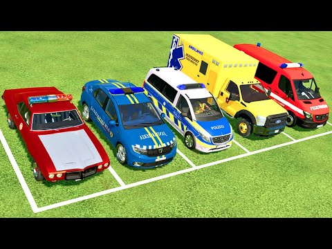 TRANSPORTING PONTIAC, DACIA LOGAN, VITO POLICE, AMBULANCE, MERCEDES AMBULANCE WITH MAN TRUCKS ! FS22
