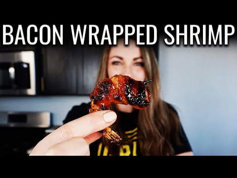 BEAUTIFUL Bacon Wrapped Shrimp with a Spicy Peach Glaze!