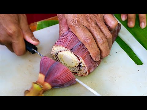 Thai Food - BANANA FLOWER SHRIMP Prawn Salad Bangkok Thailand