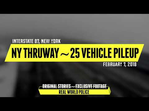 NEW YORK chain accidents 25 vehicles crashing into each other snow accidents