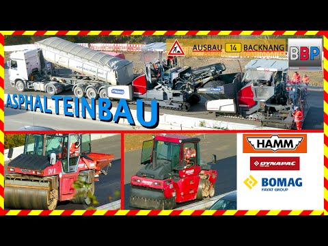 Asphalteinbau: Beschicker, Fertiger, Walzen - Ausbau B14 Backnang, 2025. #1