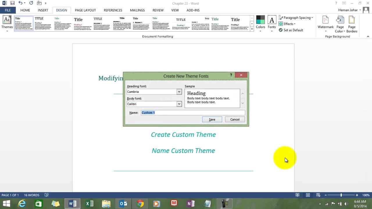 Learn How To Modify Themes in MS Word Chapter 23