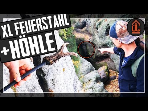 FEUERSTAHL XL + HÖHLE Kienspan bushcraft deutsch riesen big firesteel zunder Steinzeit kleber harz