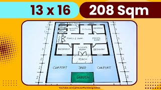13x16 House Plan Design 208 square meter 3 Bedroom
