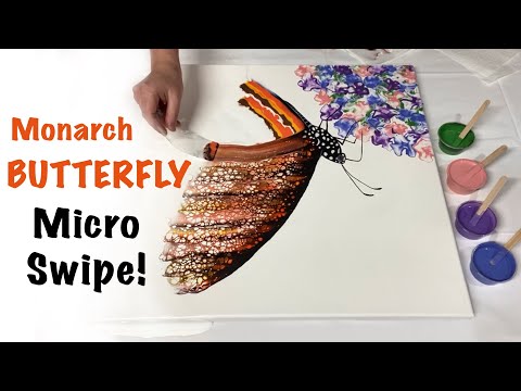 Micro Swipe BUTTERFLY! 🦋 Gorgeous Monarch Butterfly On A Milkweed Flower ~ 2 Fluid Art Techniques!