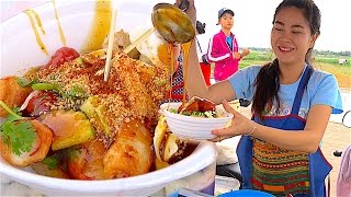Laos Street food - The Bow of Laos | Meatballs,Chicken balls,Sausage,Crab Stick &amp; Nice Laos Girl