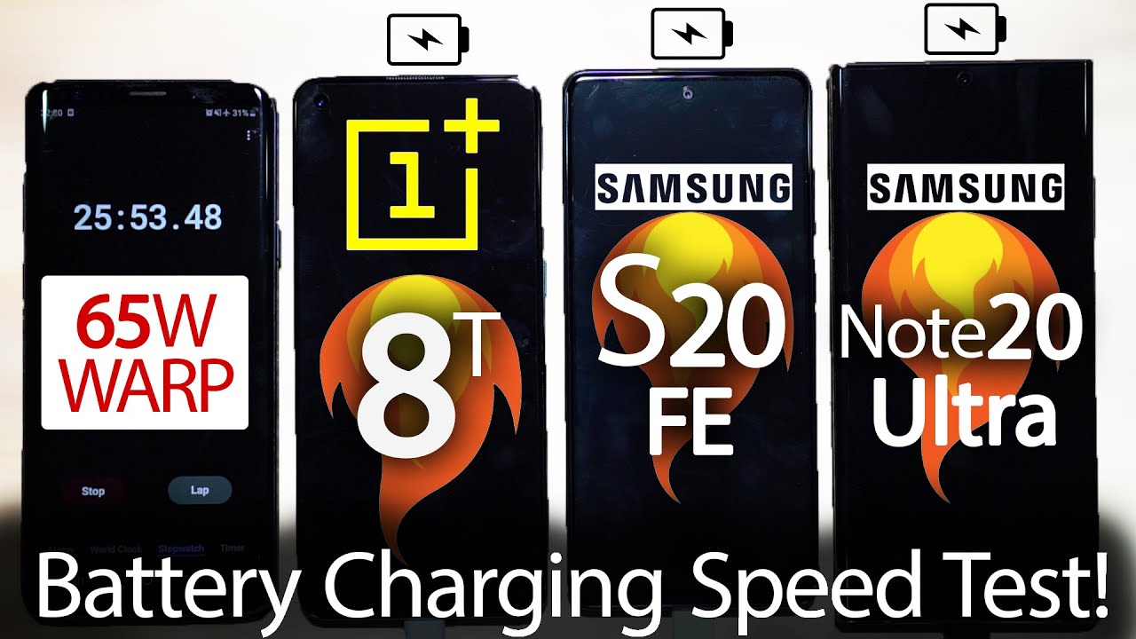 OnePlus 8T vs Galaxy S20 FE vs Note20 Ultra | Battery 65W Charging Speed Test (Faster than official)