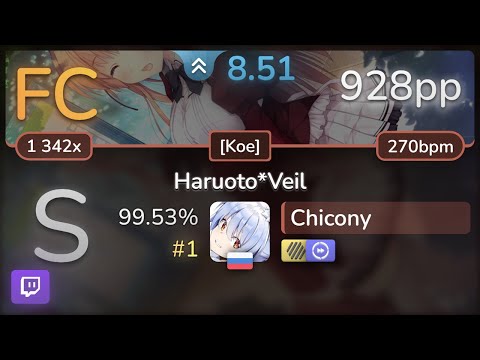 🔴 Chicony | Ceui - Haruoto*Veil [Koe] +HDDT 99.53% (#1 928pp FC) - osu!
