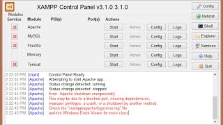 Error: Apache Shutdown unexpectedly in  Xampp 2016