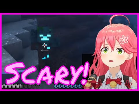 Murasaki Ringo Vtuber Clips - Miko fights a Drowned in Hardcore Minecraft who uses a Trident and Psychological Warfare [Hololive]