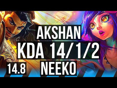 AKSHAN vs NEEKO (MID) | 14/1/2, Legendary, 700+ games | EUW Master | 14.8