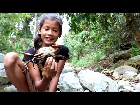 Survival skills: Catch crab in waterfall & grilled crab for food - Cooking crab eating delicious #9 Video