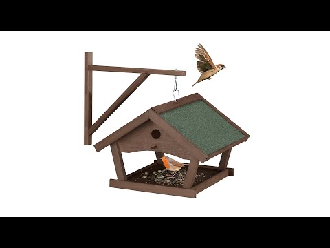 Mangeoire oiseaux extérieur Marron - Vert - Bois manufacturé - Métal - Matière plastique - 43 x 35 x 41 cm