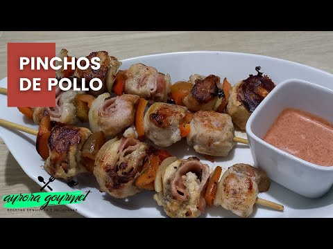 PINCHOS DE POLLO, TOCINETA, JAMÓN Y QUESO. Brochetas de Pollo Rellenas.